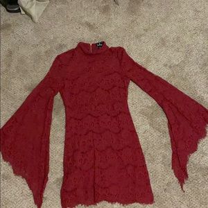 Red belle sleeve lace dress